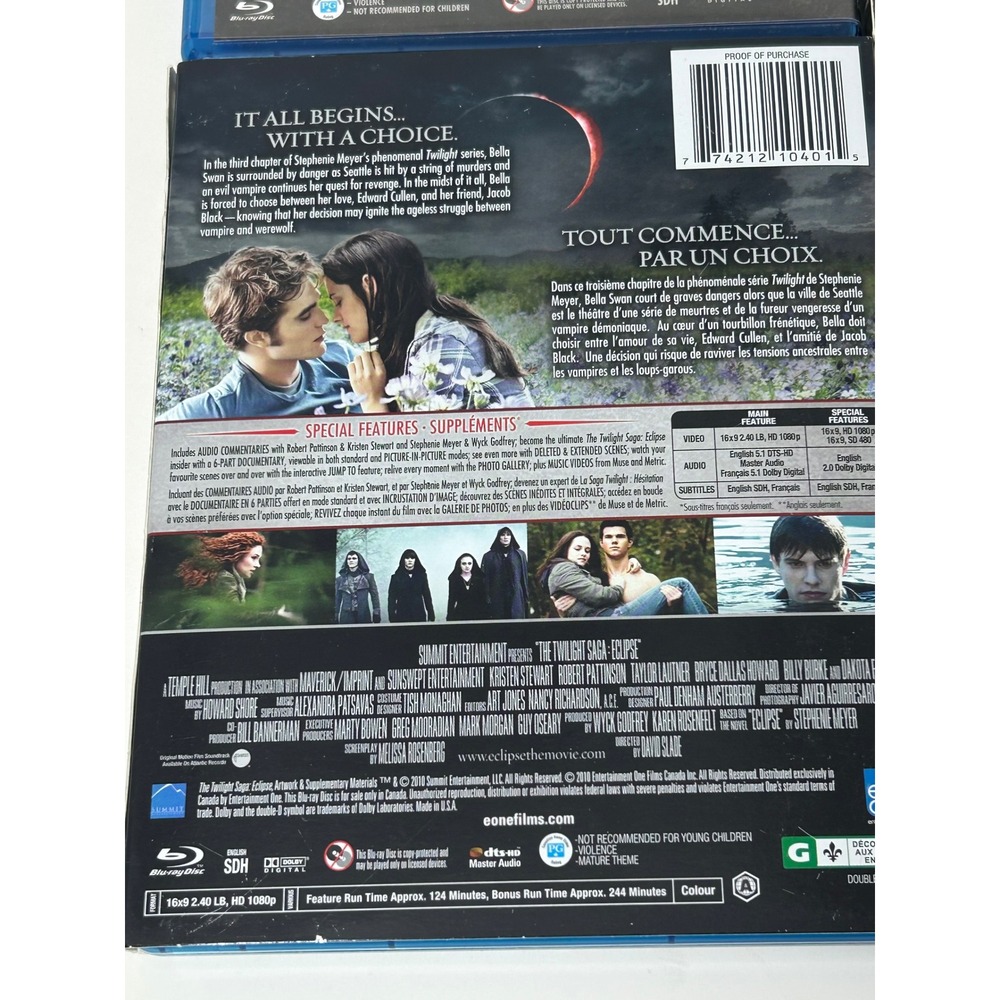 The Twilight Saga Blu-ray Lot Twilight New Moon Eclipse Breaking Dawn Part 1 - Picture 8 of 10